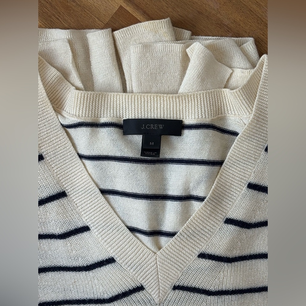 J. Crew Merino Wool Sweater in Cream and Navy Stripes. Medium.